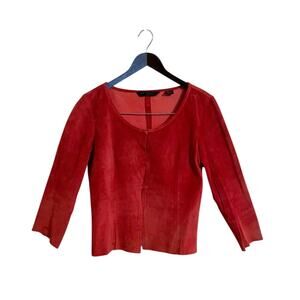 Express World Brand Red Leather Suede Long Sleeve Snap Button Jacket